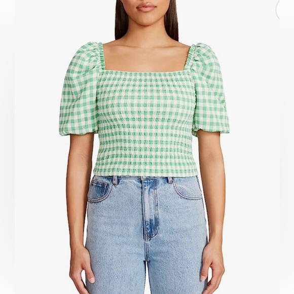 NWT BB Dakota by Steve Madden The Keys to the Gingham Top green basil sz Med - Picture 1 of 3